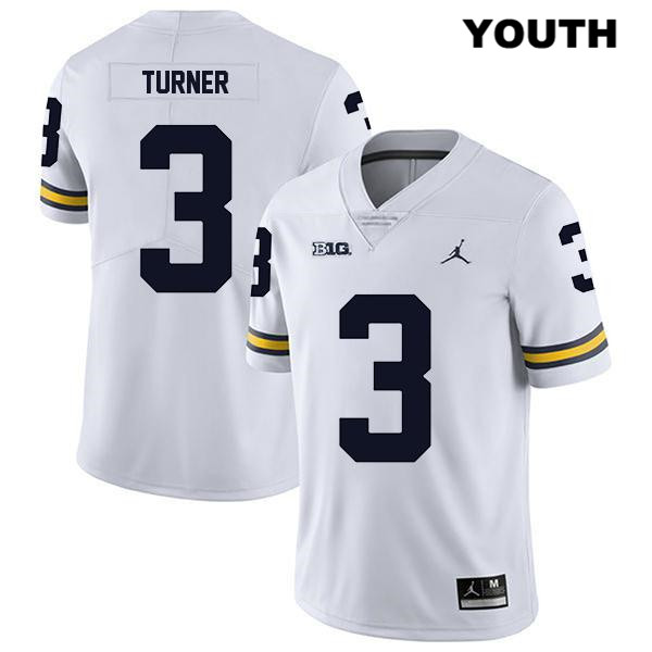 Youth NCAA Michigan Wolverines Christian Turner #3 White Jordan Brand Authentic Stitched Legend Football College Jersey GE25D66PI